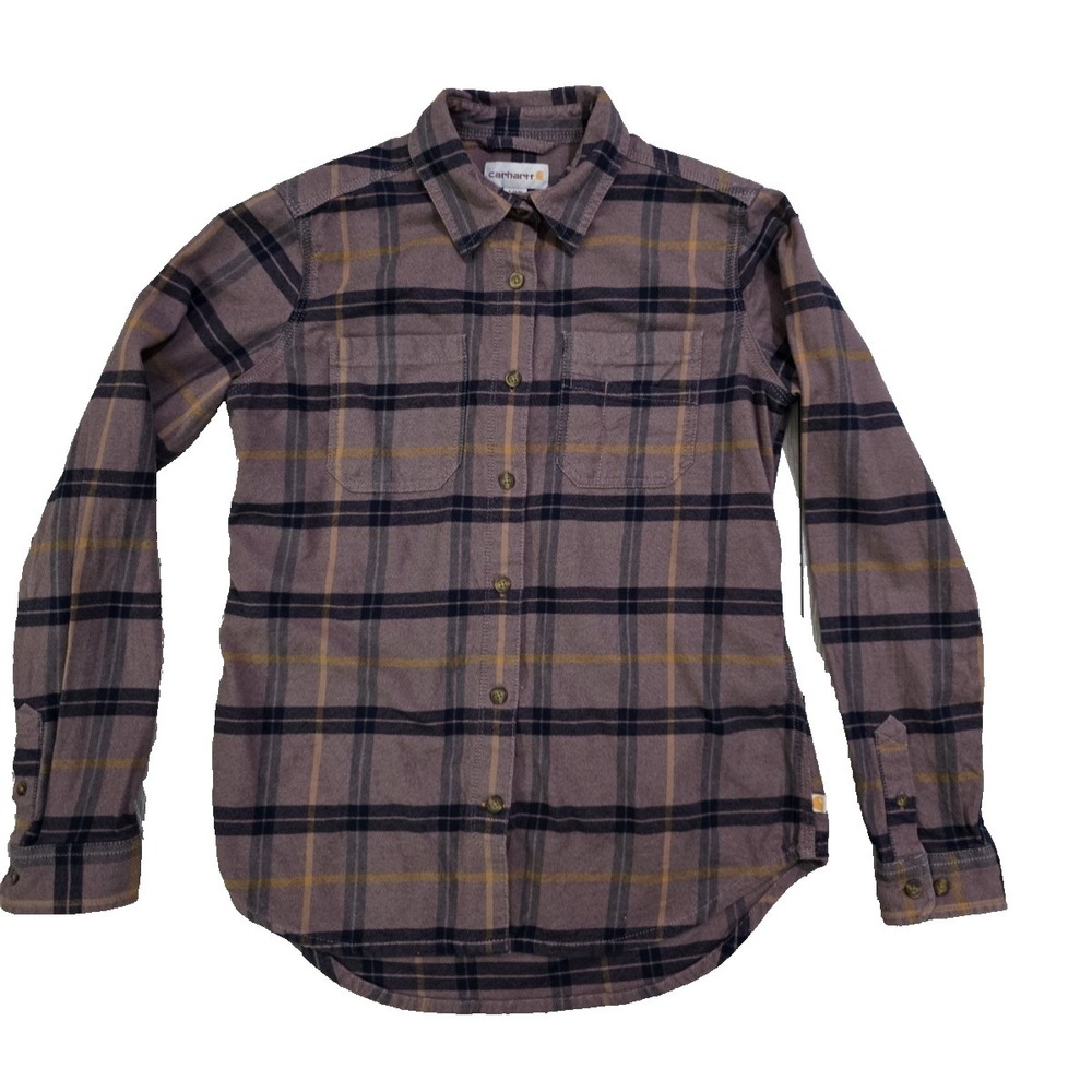 Carhartt Girls Flannel Shirt S 4/6 Purple Plaid Long Sleeve Outdoor Workwear